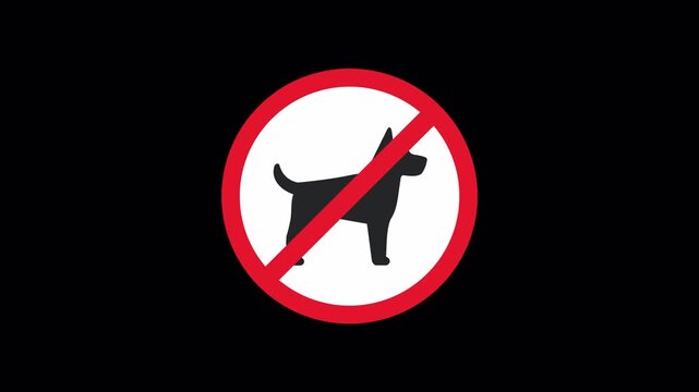 No dog prohibition concept, forbidden pet symbol with red warning circle and crossed black dog icon, flat 2d illustration isolated on transparent background with alpha channel