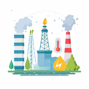 Industrial Power Plant with Smoke and Energy Symbol