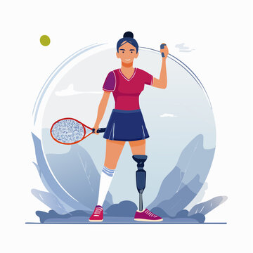 Woman with Prosthetic Leg Playing Tennis