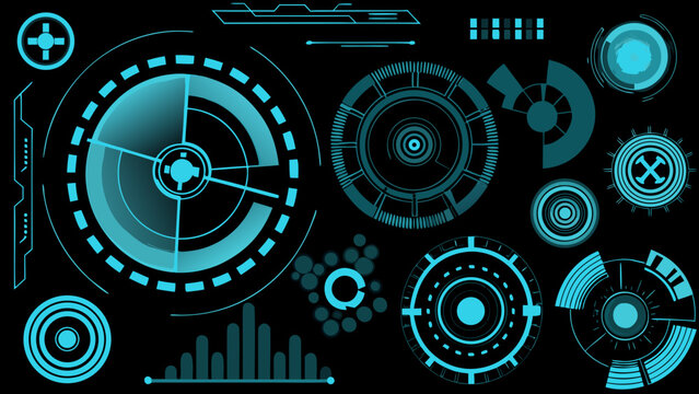 futuristic user interface elements pack glowing teal and turquoise digital interface icons on black background high quality professional