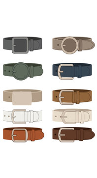 Collection of Leather Belts in Various Colors and Buckle Styles