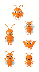 Fototapeta premium Cute Orange Cartoon Insects Collection: Bees, Ants, Bugs - Vector Illustration