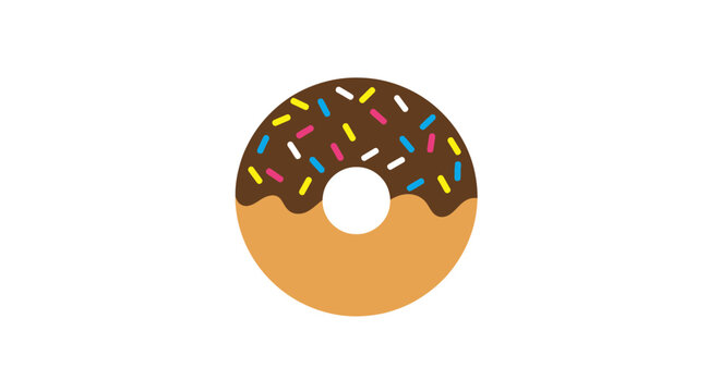 A delicious illustrated donut with chocolate icing and colorful sprinkles on a white background