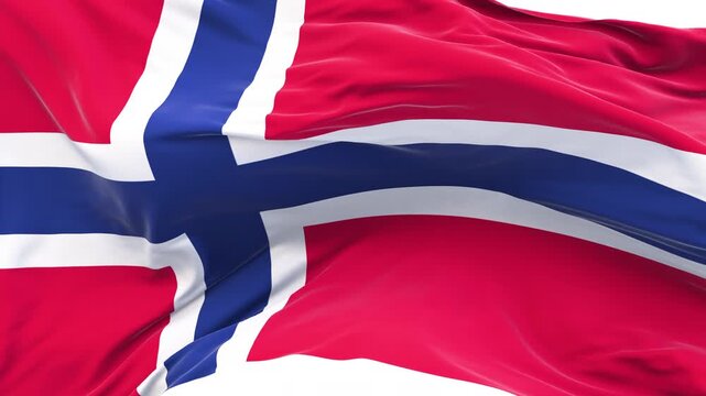 Norway flag waving and swirling, looping Close-up camera angle with transparent background, with alpha matte layer for transparency in the background.