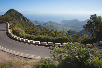 Winding mountain road with ocean views in Anaga Rural Park Tenerife © Tsyb Oleh
