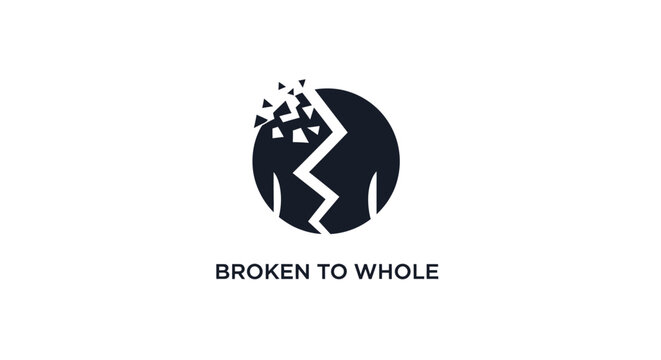 Conceptual logo symbolizing transformation and healing from fragmentation to wholeness no commas
