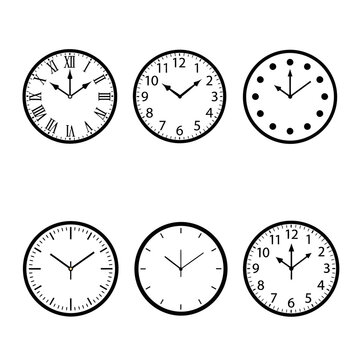 Collection of Six Different Clock Faces Showing Time