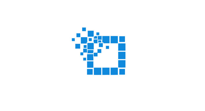 Abstract square pixel logo design representing transformation and digital innovation process