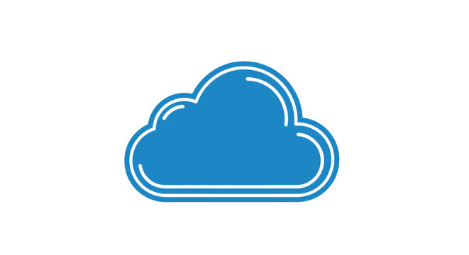 Blue cloud icon on white background representing data storage and computing in the digital world