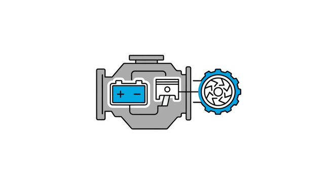 Depiction of a simplified engine assembly with key components illustrated with clean lines