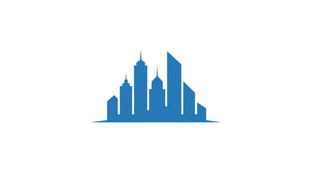 Fototapeta premium Minimalist cityscape logo design featuring architectural building silhouettes and vibrant blue color