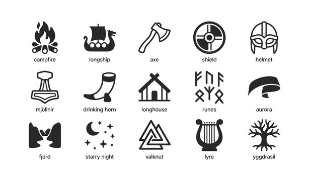 Norse themed icons showing symbols and artifacts in grid