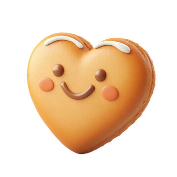 Gingerbread heart cookie charater with a smiling face, love and happiness concept on a transparent background