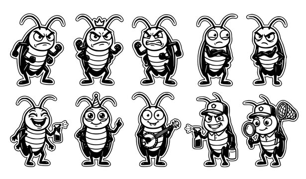 Cartoon bee characters with different emotions and occupations