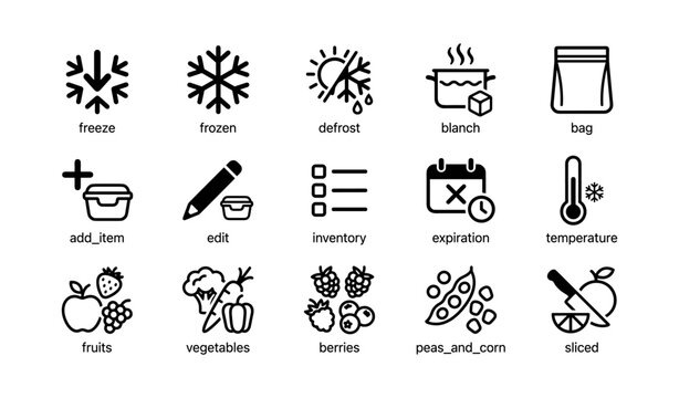 Freezing and storage icons for food preservation