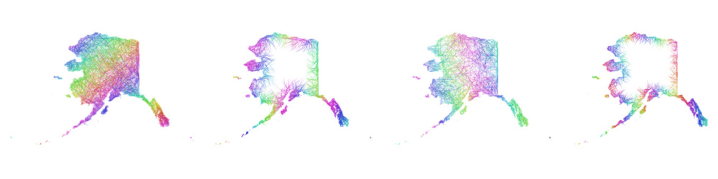 Colorful sketch Alaska map design set