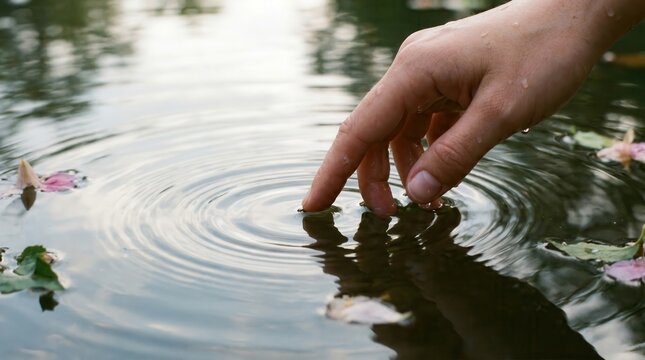 Close-up Hand Touching Water Surface S1 2