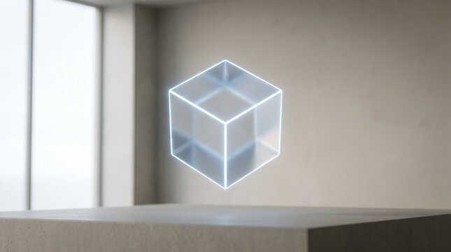 Floating Translucent Cube s1 2 Holographic Element