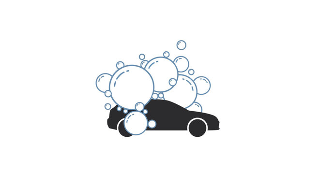 Minimalist Car Wash Illustration with Bubbles for Automotive Cleaning Services Branding