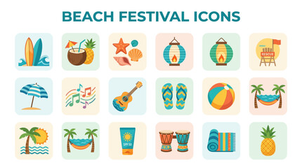 Fototapeta premium A vibrant beach festival with various summer icons on display