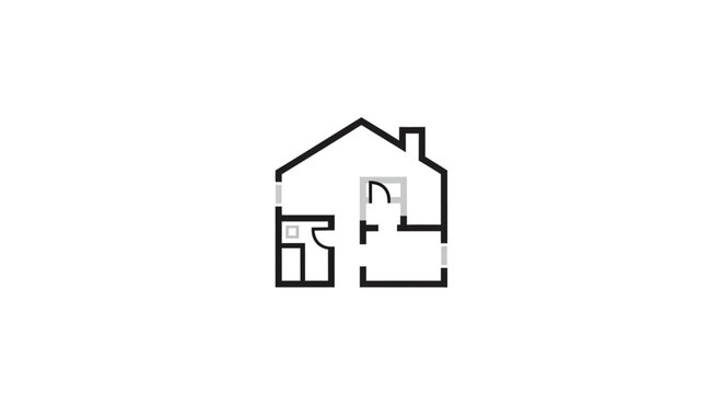 Minimalist Home Floorplan Depiction on White Background: Architectural Design Outline
