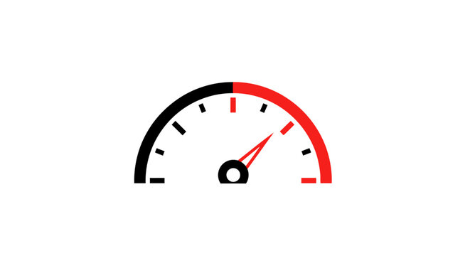 Graphic illustration of a speedometer displaying moderate performance on a white background