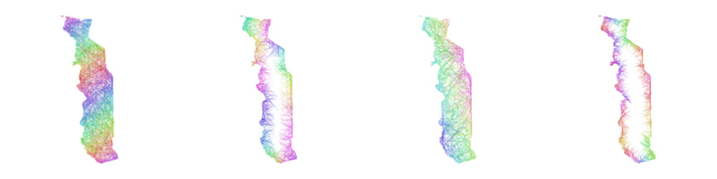 Rainbow color sketch Togo map design set
