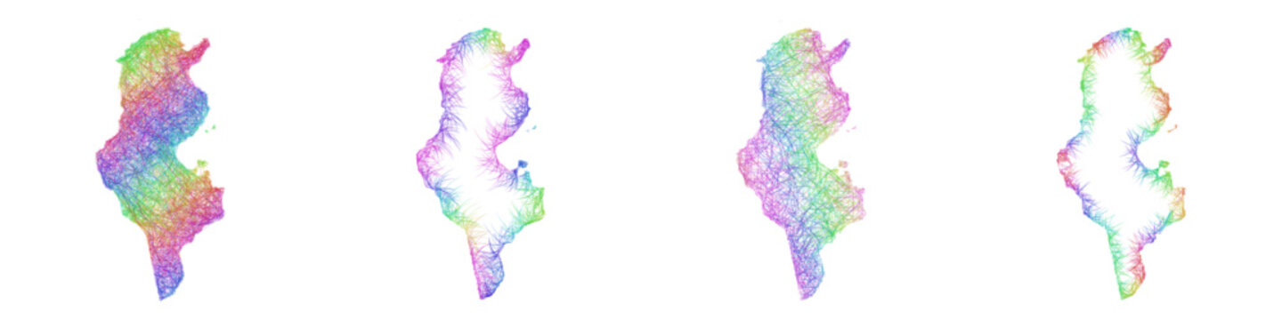 Rainbow color sketch Tunisia map design set