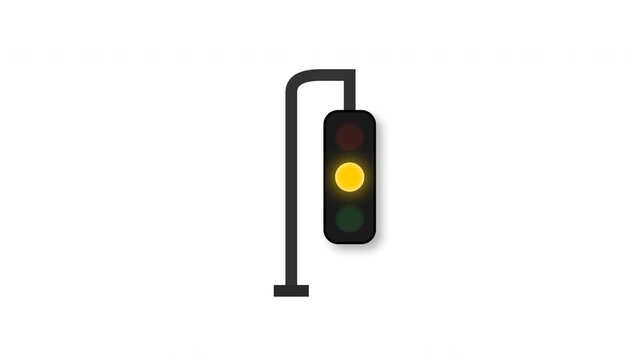 Animated Flashing Yellow Caution Traffic Light Signal on White Background