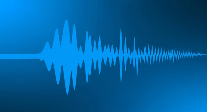 Abstract illustration of audio wave forms with varying intensities and harmonic frequencies