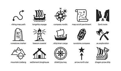 Fototapeta premium Viking navigation and exploration icons arranged on white background