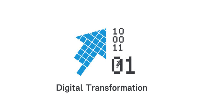 Digital Transformation Concept Depicting Arrows, Binary Code, and Digitization Process