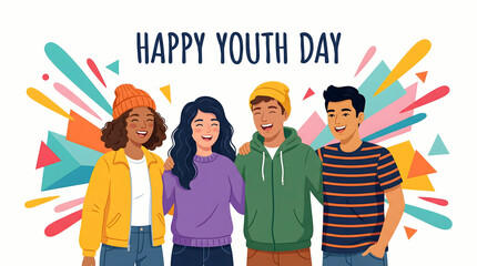 Fototapeta premium happy youth day illustration with diverse smiling teenagers