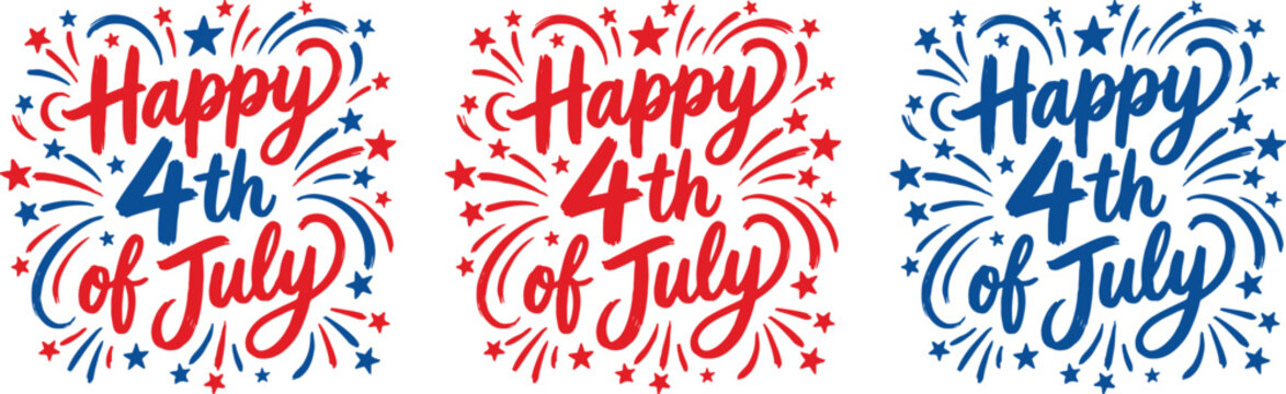 Happy 4th of july text and fireworks design with celebration, fireworks