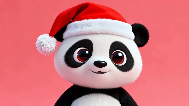 Cute panda wearing Santa hat