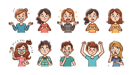 Fototapeta premium Human Emotions: A vivid collection of expressive illustrations capturing a wide spectrum of human feelings, perfect for conveying emotion in any creative project.