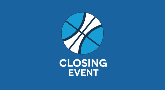 Closing Event Logo With Basketball Imagery Presented On A Vibrant Blue Backdrop