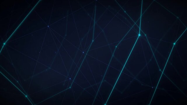 Digital network connections forming an abstract geometric pattern on a dark blue background, representing data, communication, and modern technology concepts.