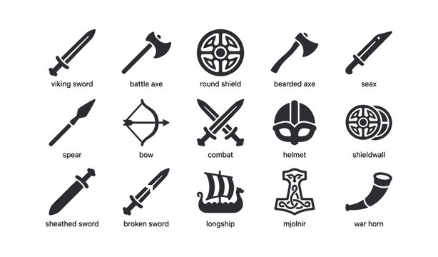 Viking weapon and armor icons arranged in grid layout