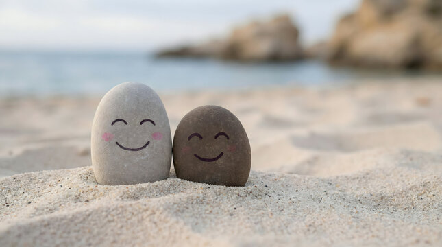 Two Smiling Stones on Beach