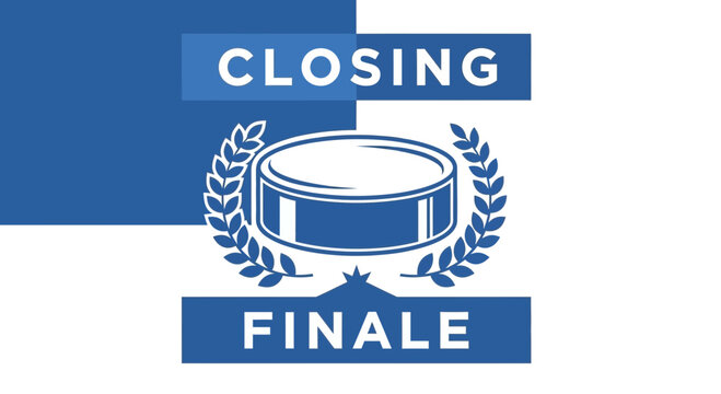 Dramatic Finale Emblem: A Striking Blue and White Design for a Memorable Finish