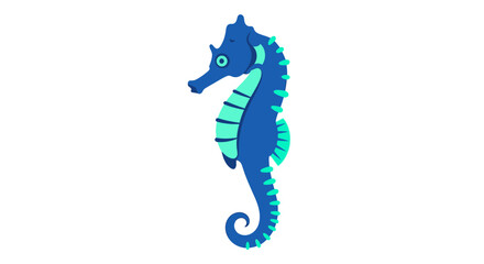 Cute Blue Seahorse Illustration, Ocean Life, Marine Animal, Underwater Creature, Cartoon Style © salep