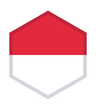 A hexagonal shape divided horizontally into red and white sections, resembling the Indonesian flag.