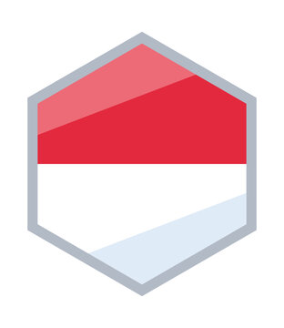 A hexagonal badge featuring the national flag of Indonesia, with red on top and white on the bottom.