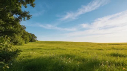 Green field with trees and blue sky © 禹 邓