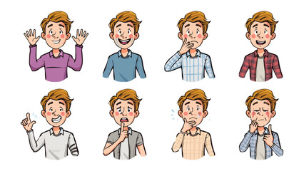 Fototapeta premium Expressions of Every Day: A collection of various emotions, depicting the nuanced facets of human feelings from joy to concern, offering a glimpse into the diverse states of mind.