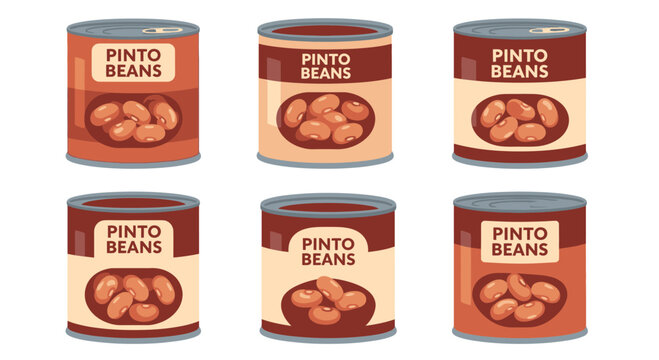 Six Cans of Pinto Beans, Isolated on White Background, Top View
