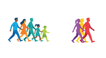 Obraz premium group of people walking together colorful vector illustration