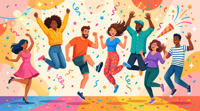 Diverse group of people celebrating together.