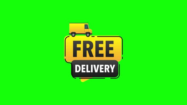 Red free delivery truck icon on green background